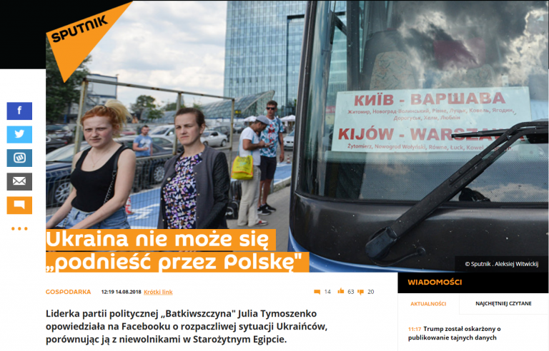 Propagandă marca Sputnik: Polonia e o barieră în dezvoltarea Ucrainei. Cetăţenii ucraineni sunt exploataţi precum sclavii