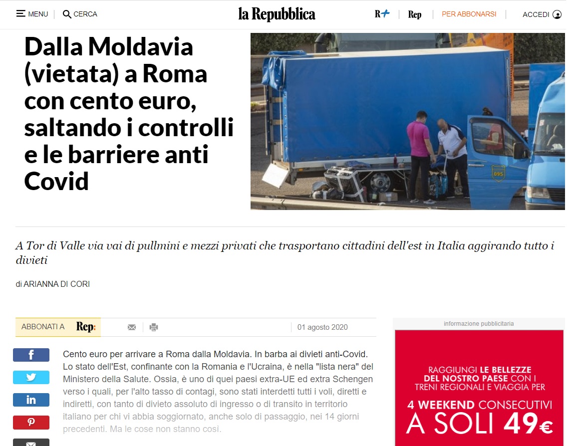 Fake News „în stil italian”: „România infectează Italia cu basarabeni”